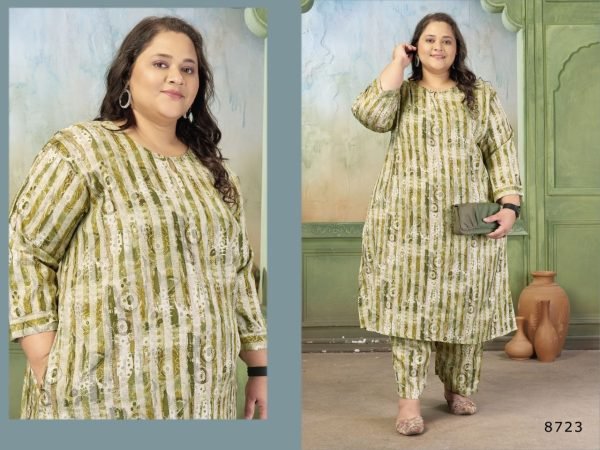 Lightweight Green Printed Set for Summer Wear in Plus Sizes Plus Size Kurti / Gown