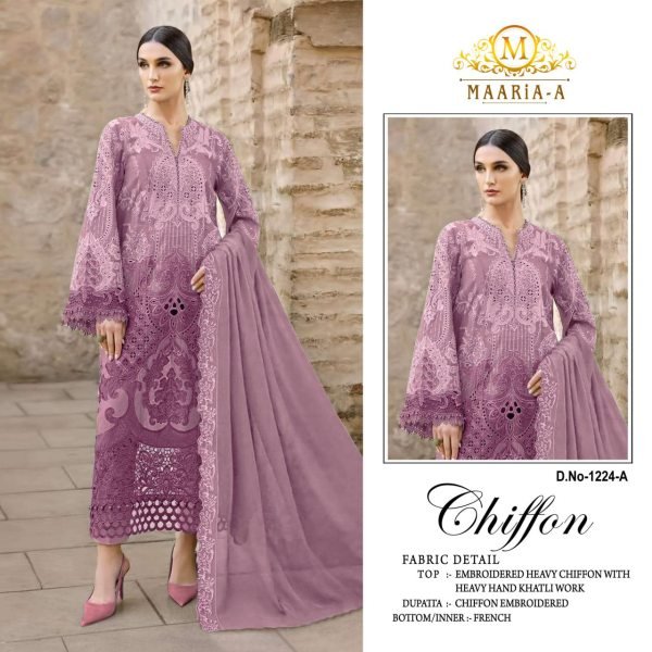 Lightweight Lavender Elegant Sequence Embroidery Chiffon Suit with Crepe Silk Bottom Pakistani Suits Wholesale