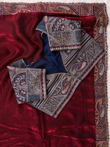 Lightweight Maroon Soft Fendy Satin Saree with Full Stitched Designer Blouse Designer Wedding Sarees Wholesale