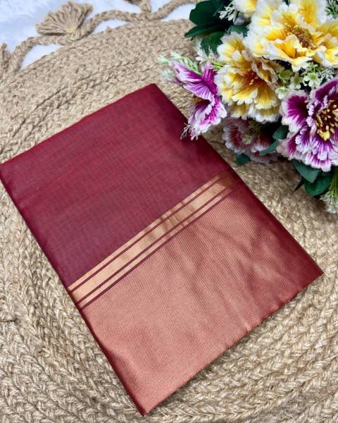Lightweight Maroon South Cotton Saree with Contrast Waving Border at wholesale rates South Indian Saree 
