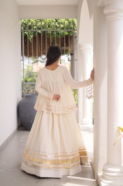 Lightweight OffWhite Kora Cotton Lehenga Choli with Real Mirror Lace Work For Navrati Navratri Lehnega Choli