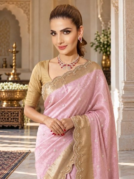 Lightweight Pink Designer Kanjivarm Silk Saree with C Pallu Cutdana Work at Wholesale Rate Silk Sarees Wholesale