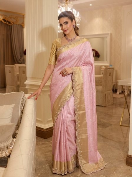 Lightweight Pink Designer Kanjivarm Silk Saree with C Pallu Cutdana Work at Wholesale Rate Silk Sarees Wholesale
