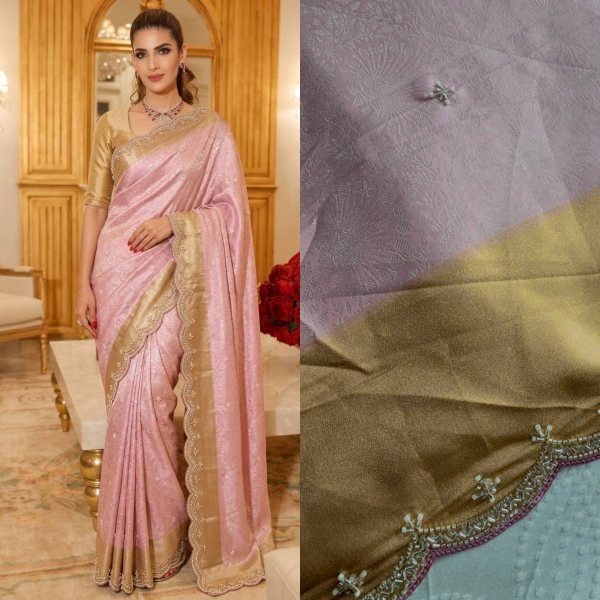 Lightweight Pink Designer Kanjivarm Silk Saree with C Pallu Cutdana Work at Wholesale Rate Silk Sarees Wholesale