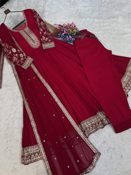 Lightweight Pink Faux Blooming Gown Pant with Embroidered Dupatta for Women Ready To Wear Collection