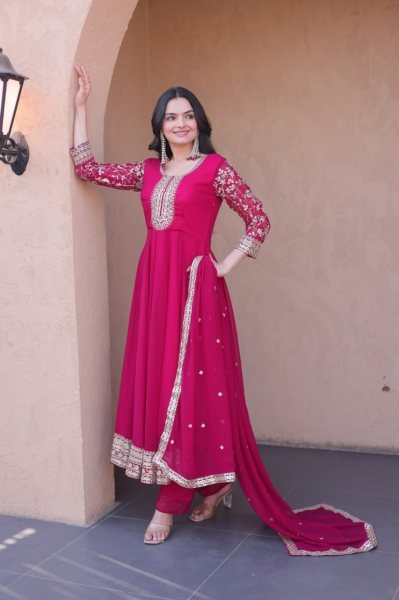 Lightweight Pink Faux Blooming Gown Pant with Embroidered Dupatta for Women Ready To Wear Collection