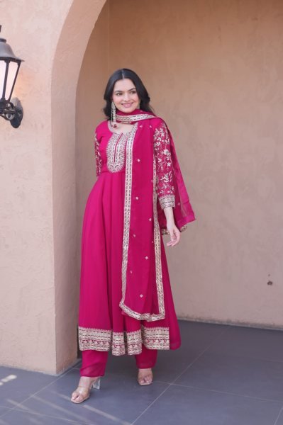 Lightweight Pink Faux Blooming Gown Pant with Embroidered Dupatta for Women Ready To Wear Collection