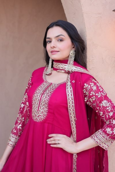Lightweight Pink Faux Blooming Gown Pant with Embroidered Dupatta for Women Ready To Wear Collection