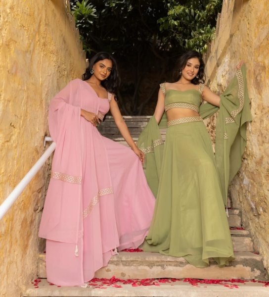 Lightweight Pink Georgette Lehenga with Dupatta for Festive Wear Designer Lehenga Choli
