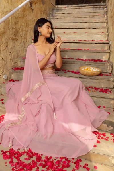 Lightweight Pink Georgette Lehenga with Dupatta for Festive Wear Designer Lehenga Choli