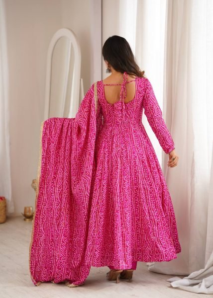 Lightweight Pink Premium Party Wear Rayon Gown Set with Heavy Mirror Work Design Ready To Wear Collection