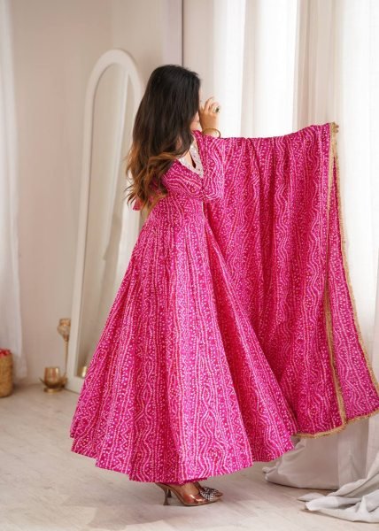 Lightweight Pink Premium Party Wear Rayon Gown Set with Heavy Mirror Work Design Ready To Wear Collection
