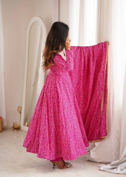 Lightweight Pink Premium Party Wear Rayon Gown Set with Heavy Mirror Work Design Ready To Wear Collection
