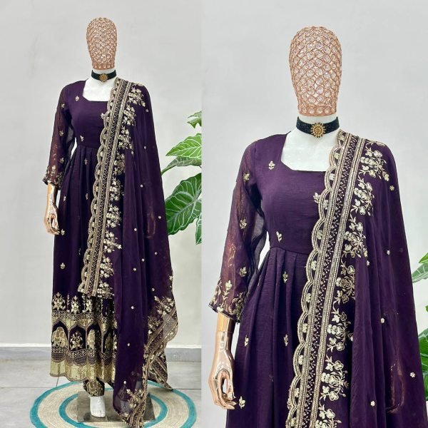 Lightweight Purple Anarkali Gown With 3 Meter Flair Using Zari Work  Ready To Wear Collection