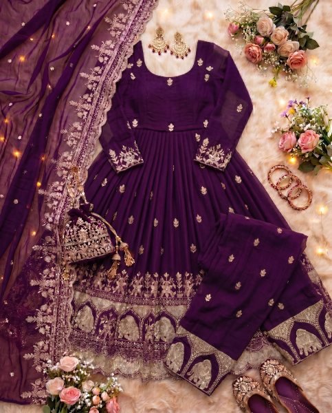 Lightweight Purple Anarkali Gown With 3 Meter Flair Using Zari Work  Ready To Wear Collection