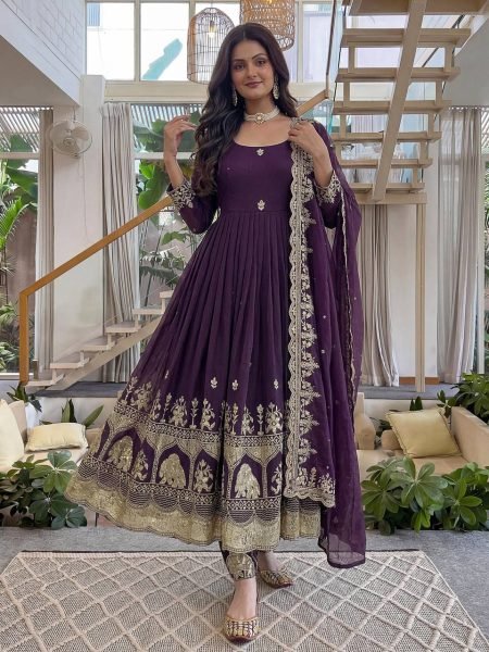 Lightweight Purple Anarkali Gown With 3 Meter Flair Using Zari Work  Ready To Wear Collection