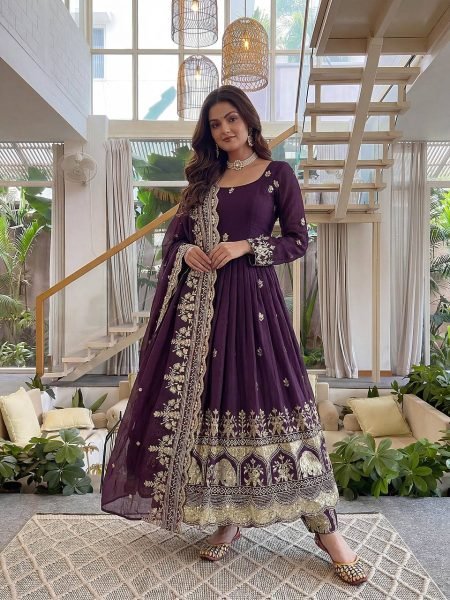 Lightweight Purple Anarkali Gown With 3 Meter Flair Using Zari Work  Ready To Wear Collection