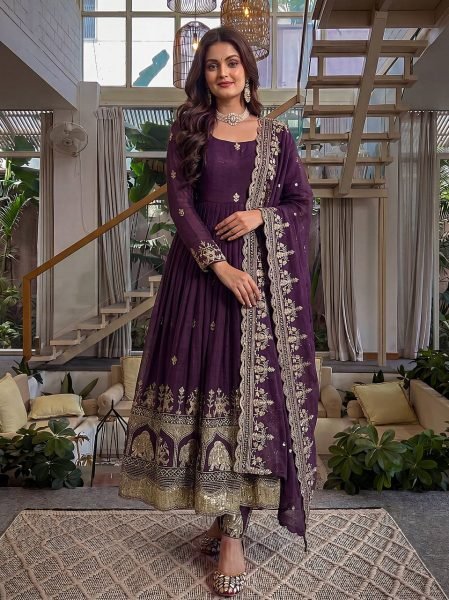 Lightweight Purple Anarkali Gown With 3 Meter Flair Using Zari Work  Ready To Wear Collection