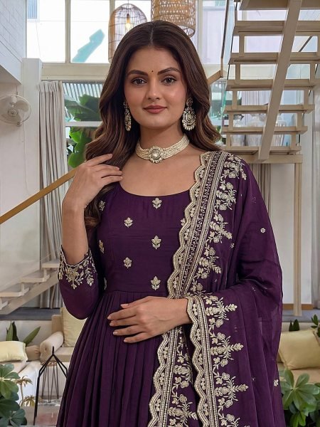 Lightweight Purple Anarkali Gown With 3 Meter Flair Using Zari Work  Ready To Wear Collection