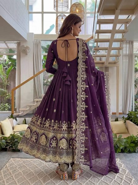 Lightweight Purple Anarkali Gown With 3 Meter Flair Using Zari Work  Ready To Wear Collection