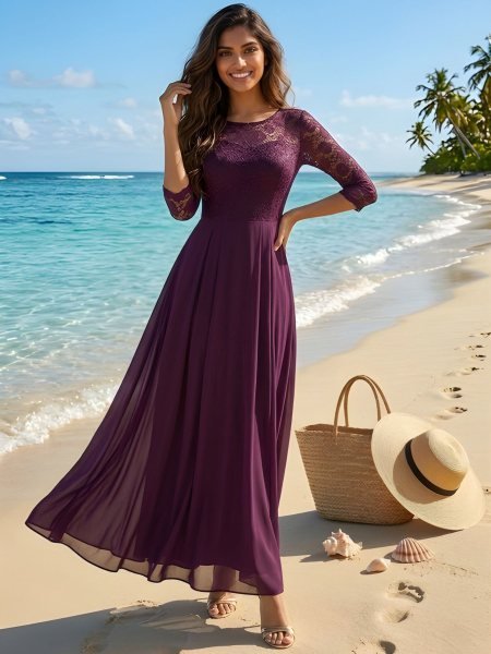 Lightweight Purple Net Long Dress for Summer and Casual Wear Kurtis