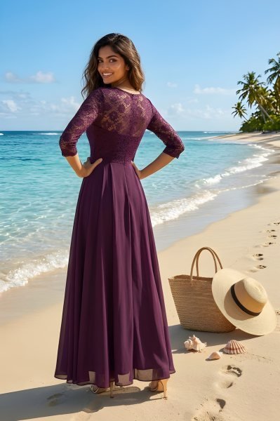 Lightweight Purple Net Long Dress for Summer and Casual Wear Western Ladies Top Wholesale