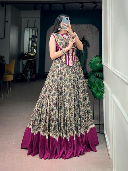 Lightweight Rani Pink Polyester Viscose Chanderi Lehenga Choli with Real Mirror Detailing Navratri Lehnega Choli