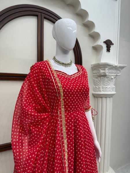 Lightweight Red Anarkali Set With Full Sleeves And Latkan For Reseller Opportunity Ready To Wear Collection
