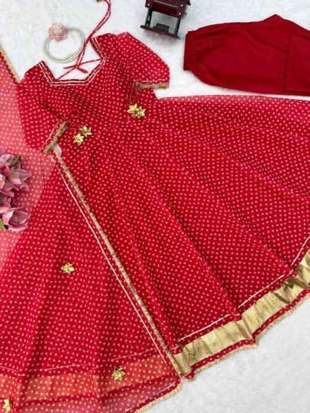 Lightweight Red Anarkali Set With Full Sleeves And Latkan For Reseller Opportunity Ready To Wear Collection