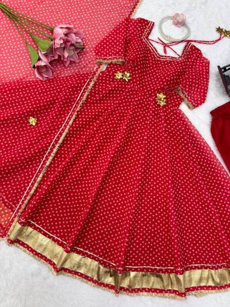 Lightweight Red Anarkali Set With Full Sleeves And Latkan For Reseller Opportunity Ready To Wear Collection