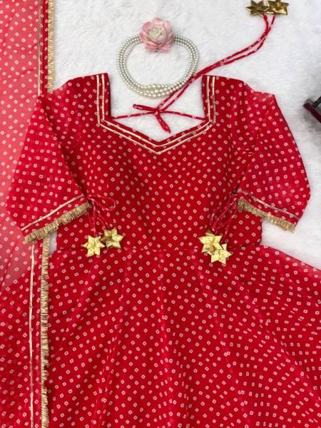 Lightweight Red Anarkali Set With Full Sleeves And Latkan For Reseller Opportunity Ready To Wear Collection