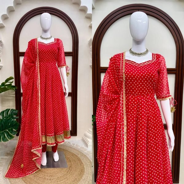 Lightweight Red Anarkali Set With Full Sleeves And Latkan For Reseller Opportunity Ready To Wear Collection