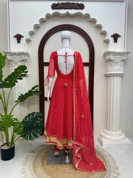 Lightweight Red Anarkali Set With Full Sleeves And Latkan For Reseller Opportunity Ready To Wear Collection