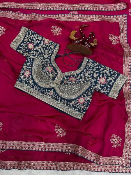 Lightweight Red Soft Frendy Satin Designer Saree with Sequins Zari Embroidery Work Designer Wedding Sarees Wholesale