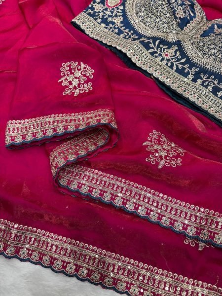 Lightweight Red Soft Frendy Satin Designer Saree with Sequins Zari Embroidery Work Designer Wedding Sarees Wholesale