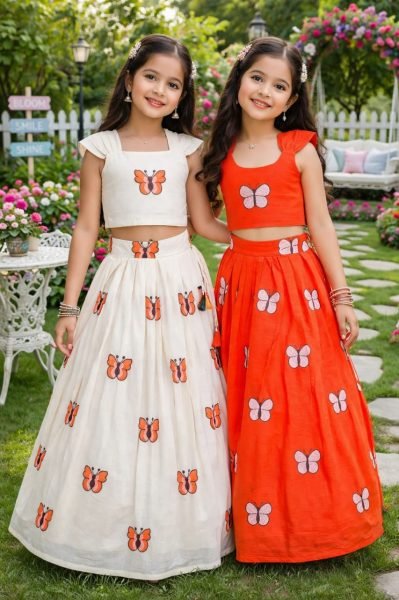 Lightweight White Kids Ethnic Wear Lehenga Set for Festive Occasions Girls Wear