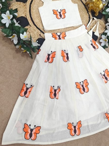 Lightweight White Kids Ethnic Wear Lehenga Set for Festive Occasions Girls Wear