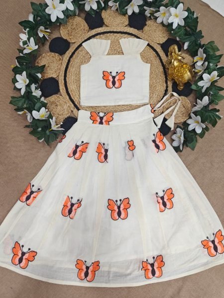 Lightweight White Kids Ethnic Wear Lehenga Set for Festive Occasions Girls Wear