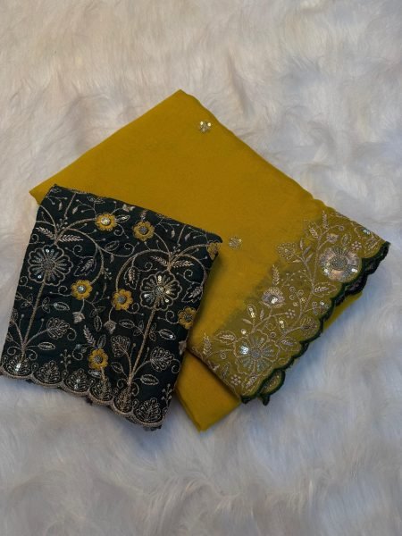 Lightweight Yellow Star Georgette Saree with Heavy Work Blouse for Festive Collection Georgette Sarees Wholesale
