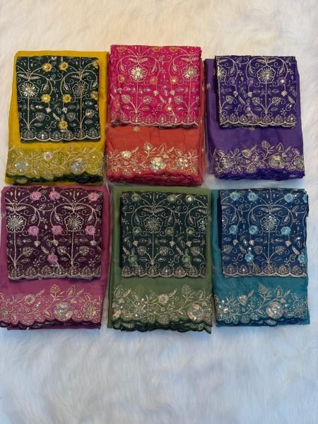Lightweight Yellow Star Georgette Saree with Heavy Work Blouse for Festive Collection Georgette Sarees Wholesale