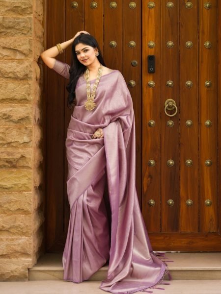 Lilac Dream Banarasi Soft Silk Saree with Subtle Shine Trending Look for Mehendi Nights  Sarees 
