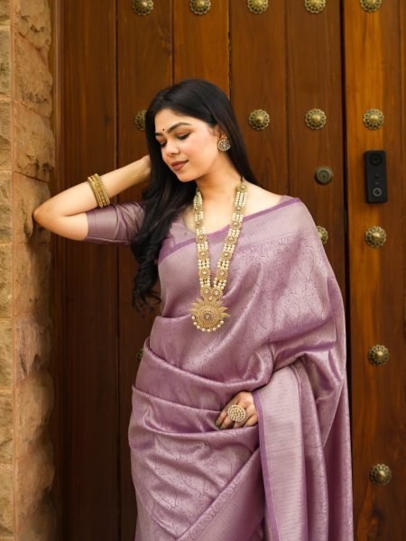 Lilac Dream Banarasi Soft Silk Saree with Subtle Shine Trending Look for Mehendi Nights  Banarasi Saree Wholesale