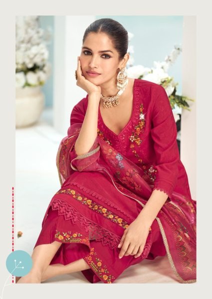 Lily & Lali Mishka Ready-to-Wear Jacquard Silk Kurti Ensemble with Organza Dupatta Premium Embroidered Womens Wear  3 Piece Kurti Set