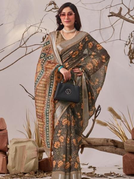 Linen Cotton Floral Digital Print Saree with Matching Printed Blouse at Best Rates Sarees 