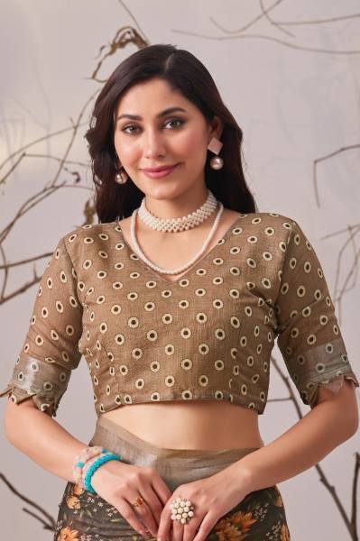 Linen Cotton Floral Digital Print Saree with Matching Printed Blouse at Best Rates Cotton Sarees Wholesale