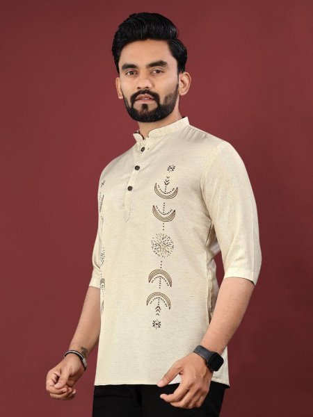 Linen Luxe Look Printed Short Kurta for Office to Ethnic Events Mens Wear