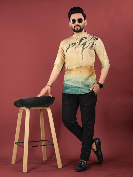 Linen Luxe Look Printed Short Kurta for Office to Ethnic Events Mens Wear