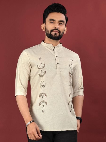 Linen Luxe Look Printed Short Kurta for Office to Ethnic Events Mens Short Kurta