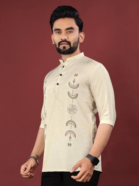 Linen Luxe Look Printed Short Kurta for Office to Ethnic Events Mens Short Kurta