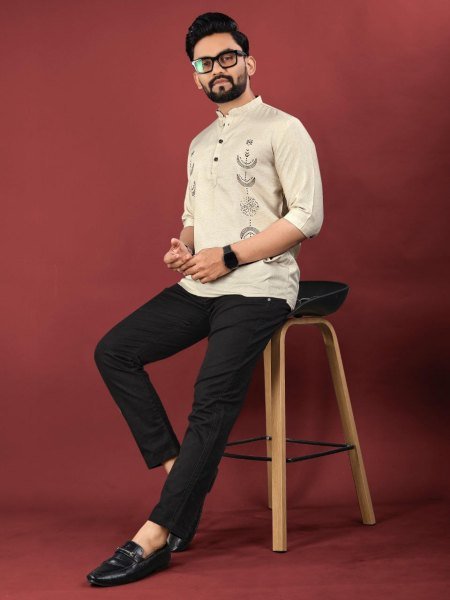 Linen Luxe Look Printed Short Kurta for Office to Ethnic Events Mens Short Kurta